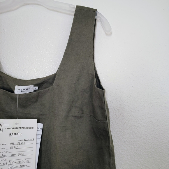 The Reset 100% Linen Olive Green Boxy Tank Top Size S Rare Photo Sample - Picture 10 of 11